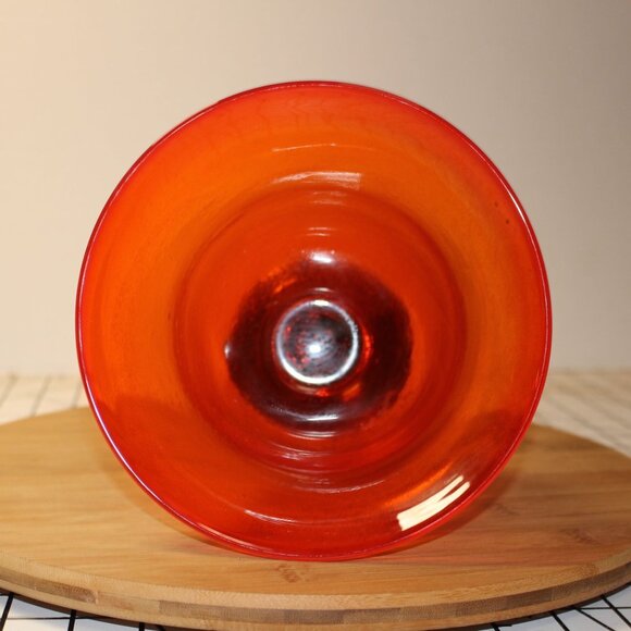 Frosted Orange Art Glass Pedestal Vase w/ Black Base 7" Round x 7" T Centerpiece - Picture 3 of 6